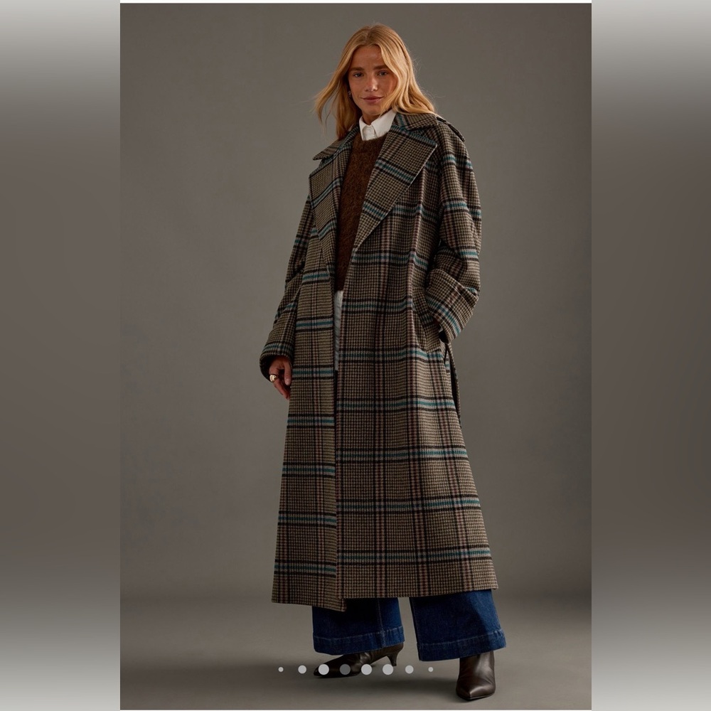 NWT By Anthropologie Belted Plaid Long
Robe Coat - Picture 3 of 7
